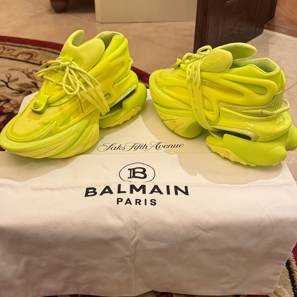 Balmain Paris neon yellow mens sneakers size 10